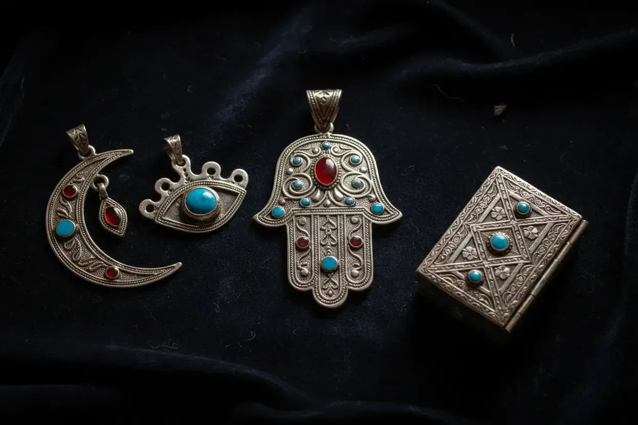 Amulettes et Talismans Berbères : Khamsa, Croissant et Argent 925-Vindicta : Bijoux Argent 925 Massif, Luxe et Héritage