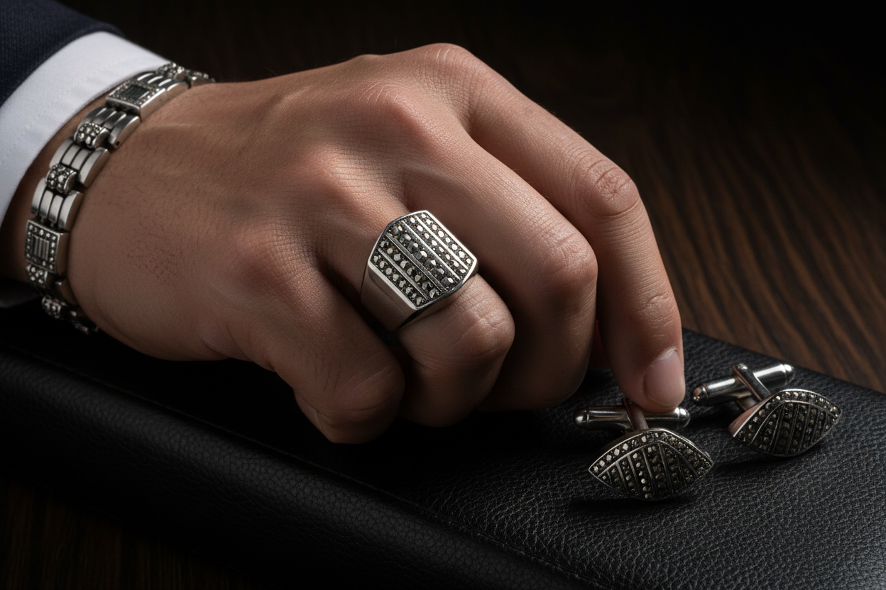 Bijoux marcassite pour homme en argent 925 - bagues et bracelets élégance masculine