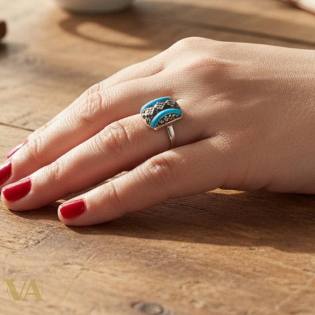 Bague argent 925 turquoise et marcassites