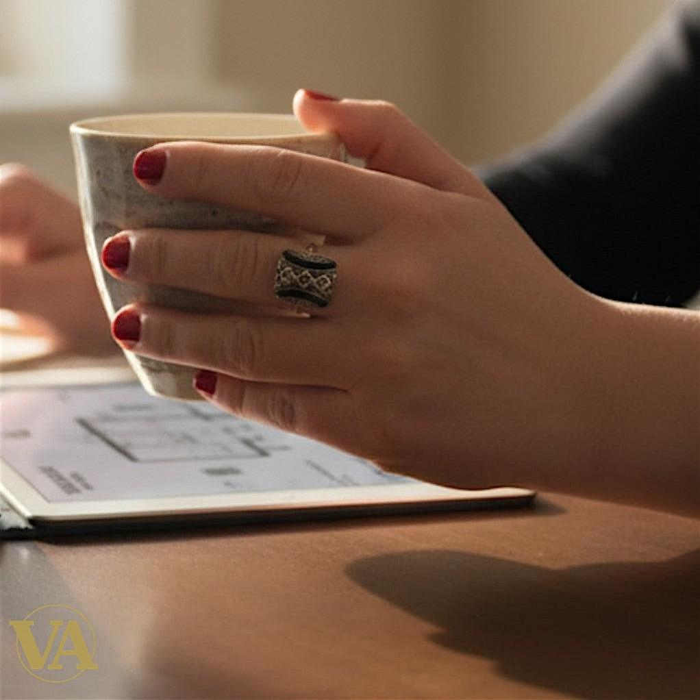 Bague femme argent 925 onyx noir et marcassites