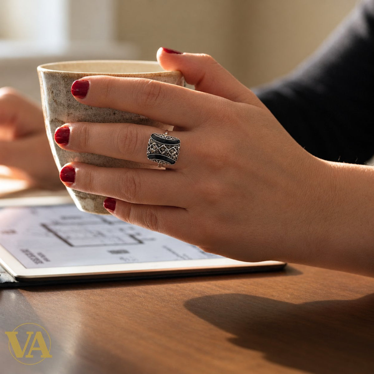 Bague femme argent 925 onyx noir et marcassites