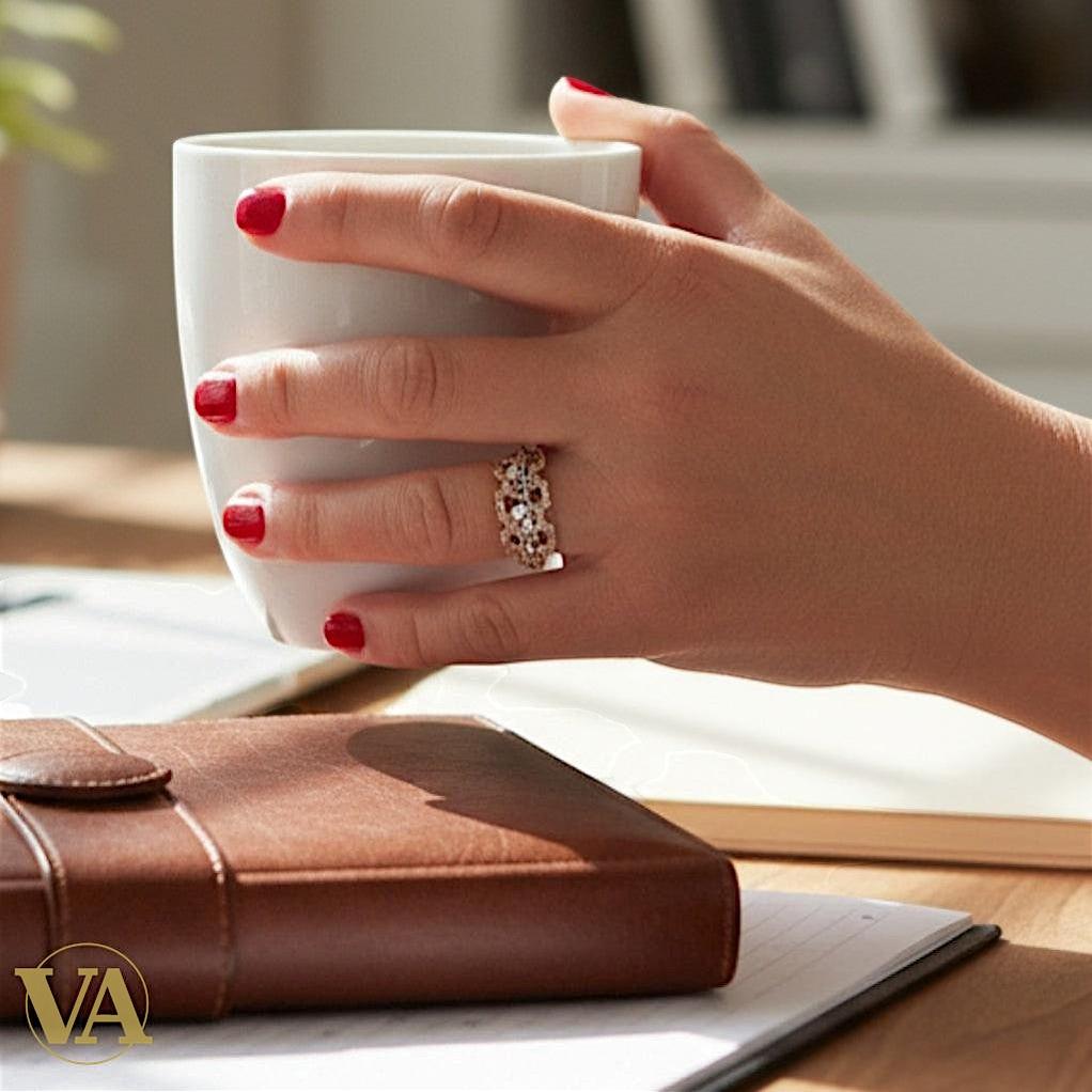 Bague femme argent 925 plaqué or rose – Zirconiums blancs et multicolores – Design géométrique chic