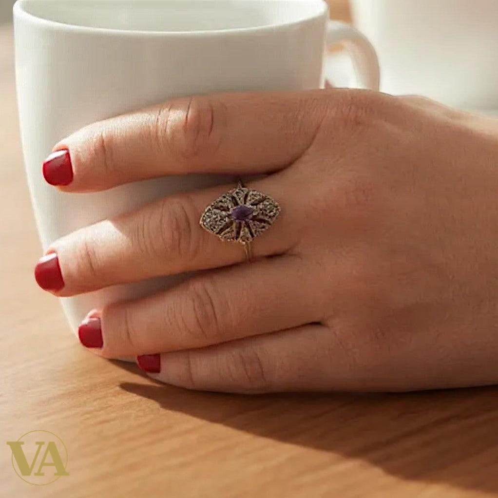 Bague argent 925 améthyste et marcassites