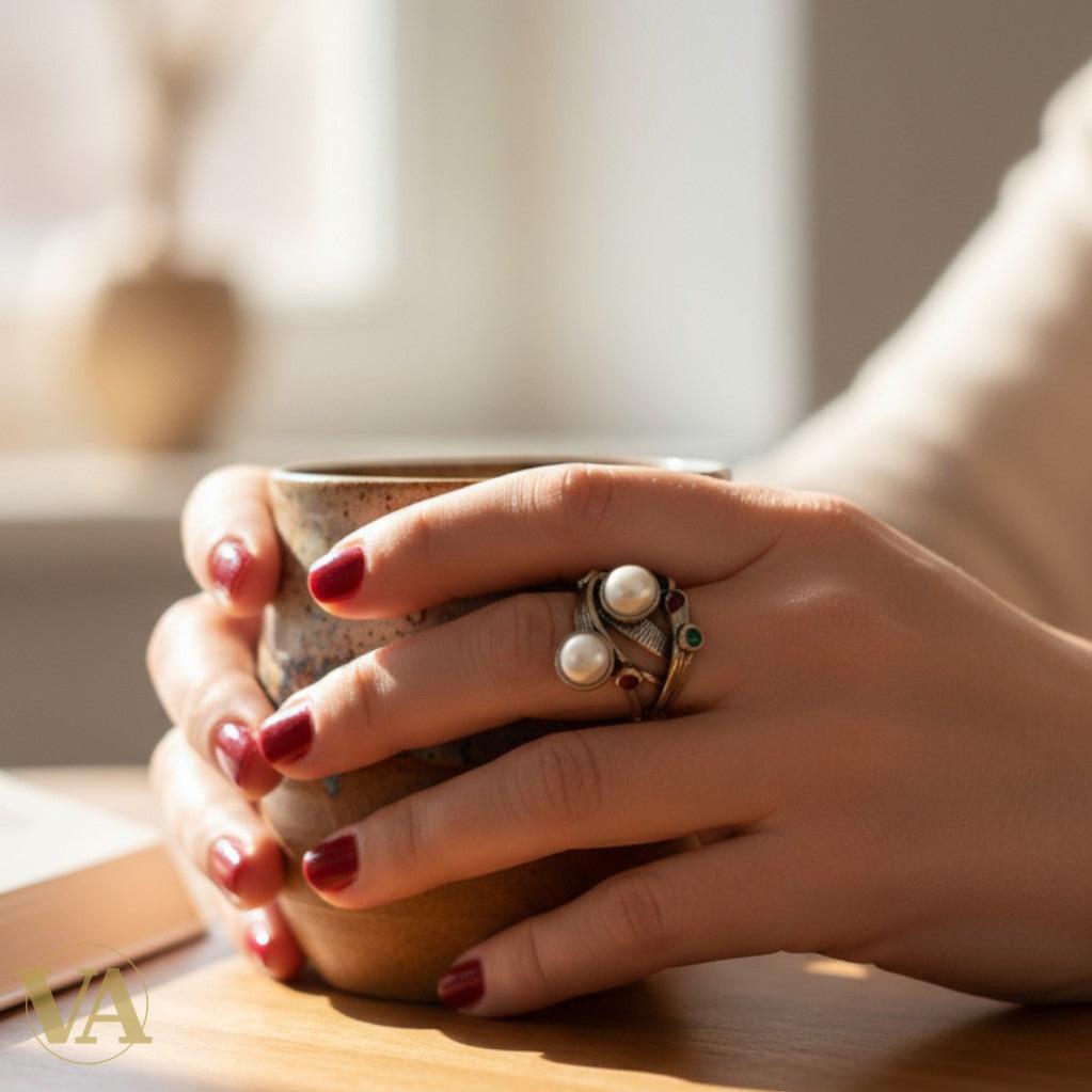 Bague argent 925 perles et pierres colorées