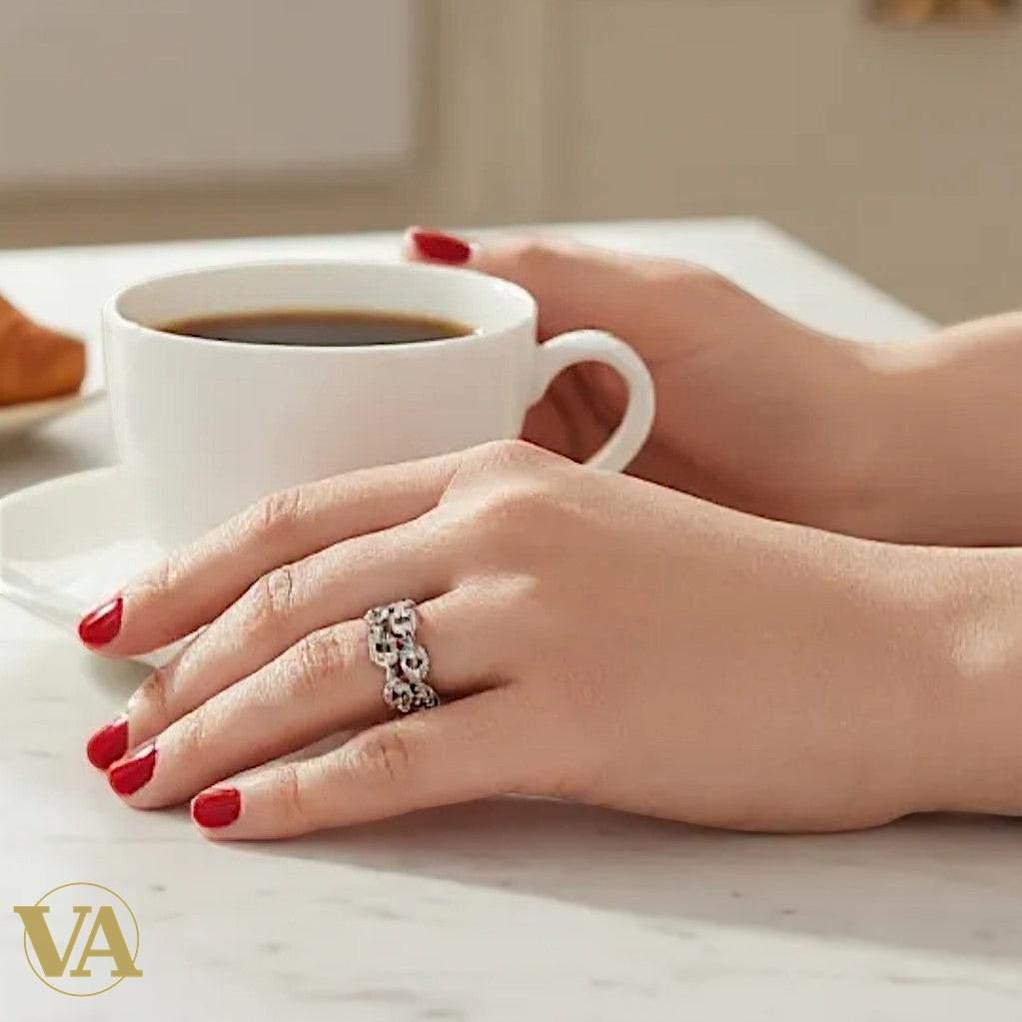 Bague femme en argent 925 avec marcassites ajourées