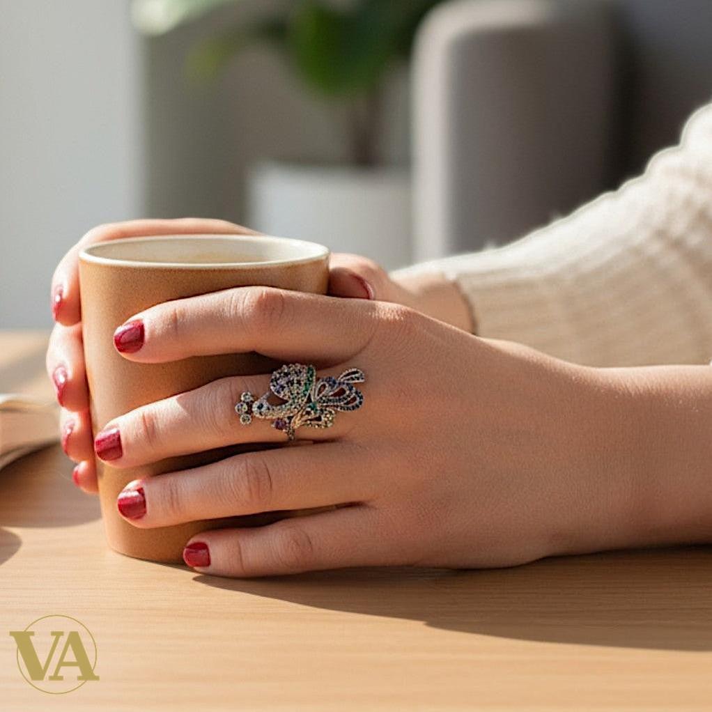 Bague Argent 925 Paon Marcassites & Pierres