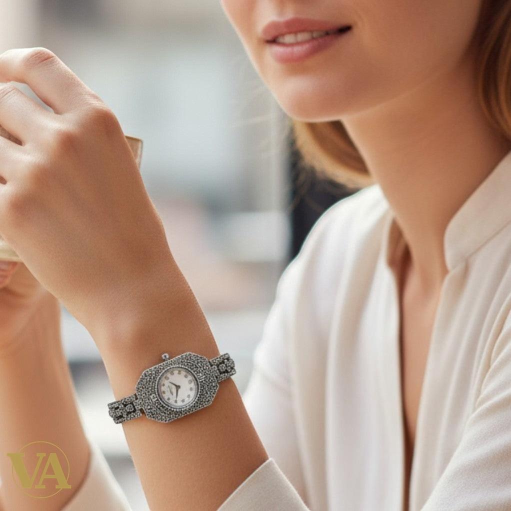 Bracelet-Montre Argent 925 & Marcassite – Élégance intemporelle