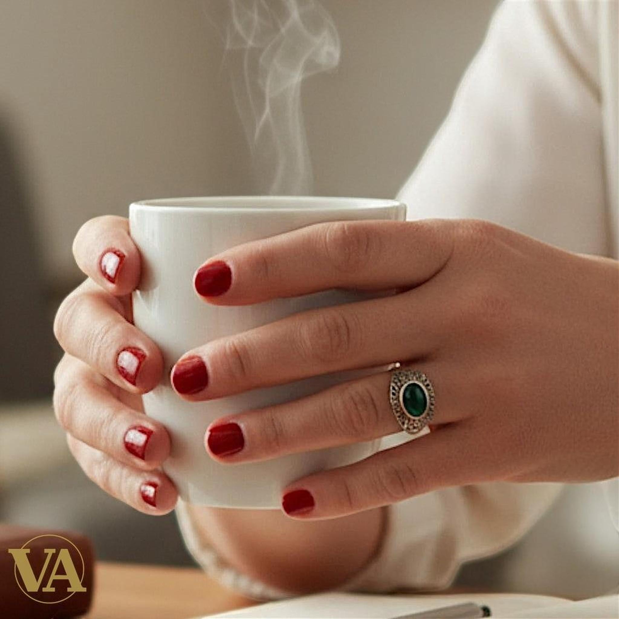 Bague femme argent 925 et marcassites – Agate verte cabochon | Bijoux Vindicta