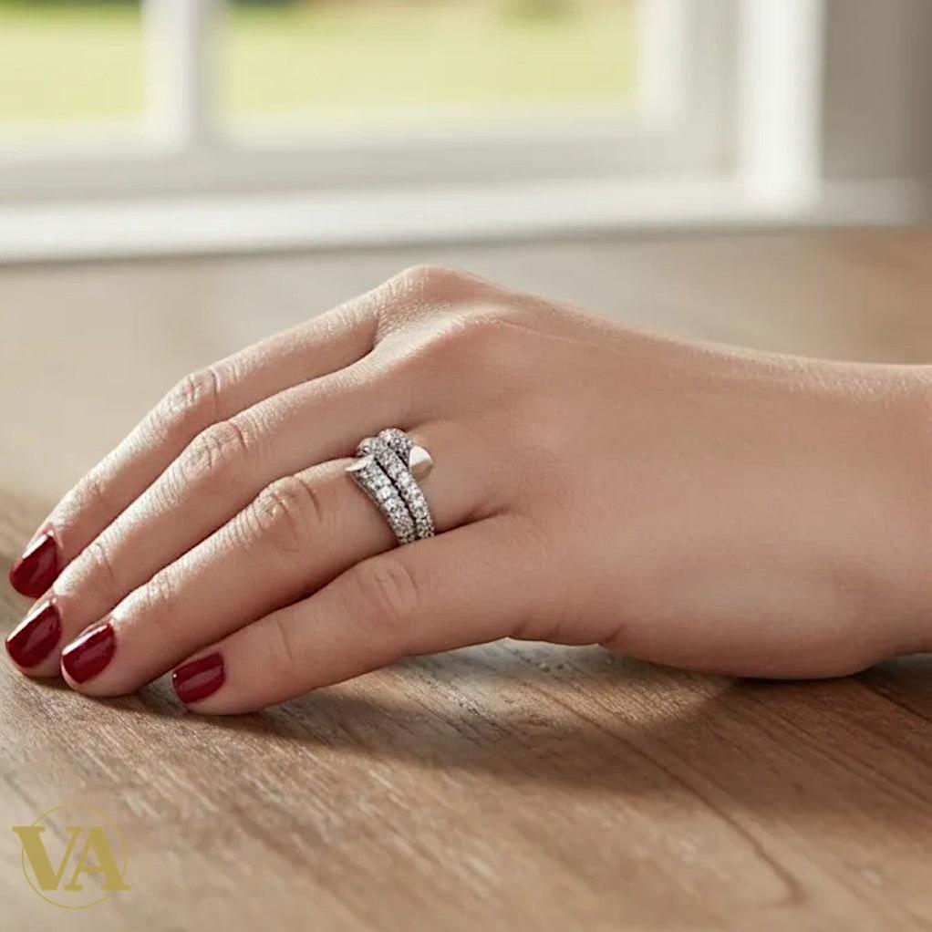 Bague femme argent 925 – Design croisé serti de zirconiums – Élégance moderne