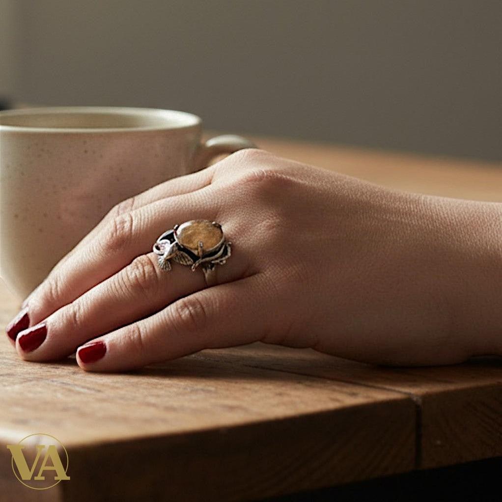 Bague Femme Argent 925 & Quartz Rutile doré.