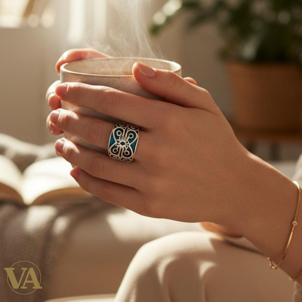 Bague femme Argent 925 & Aventurine Verte – Design Ajourné Raffiné