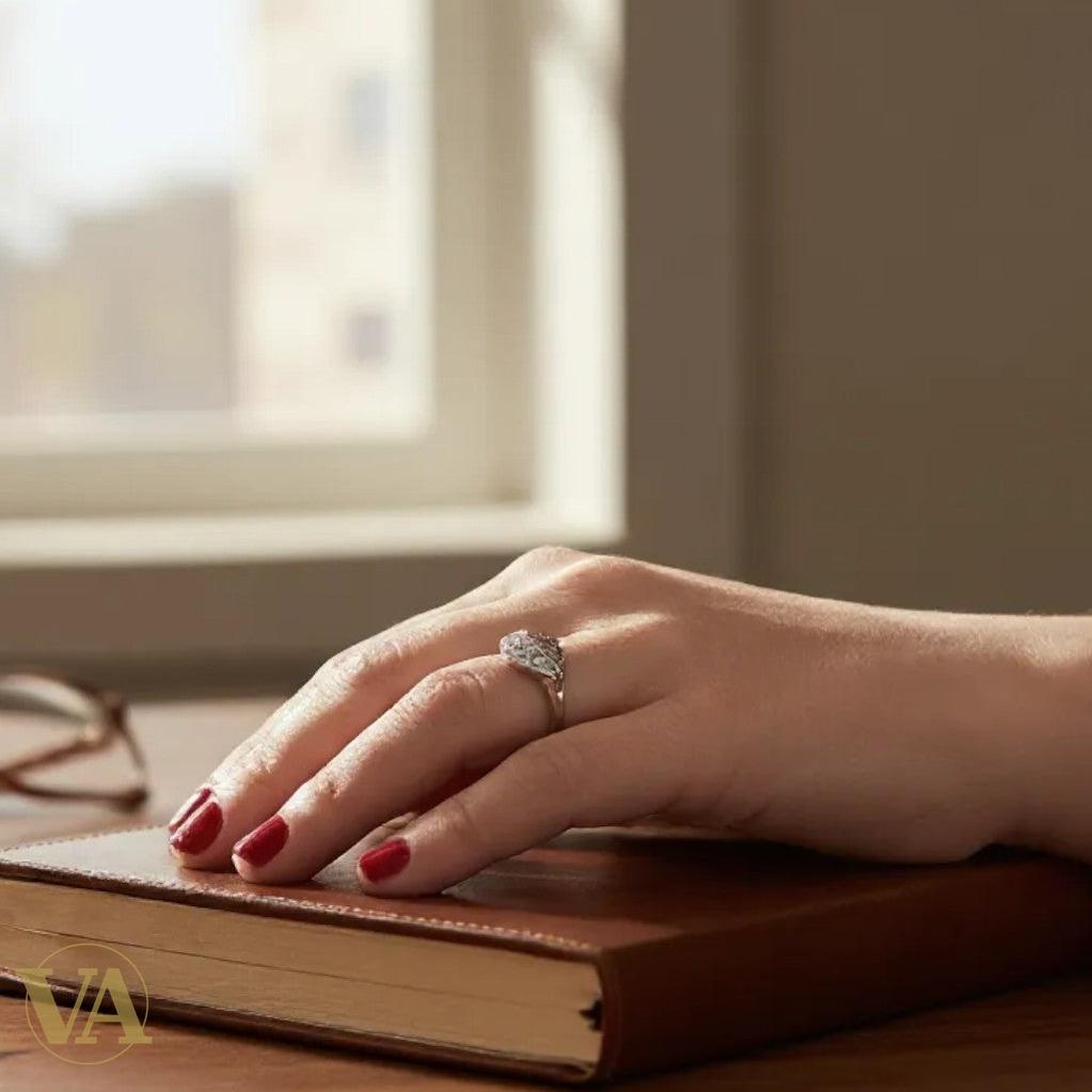 Bague argent 925 feuille ajourée zircons scintillants