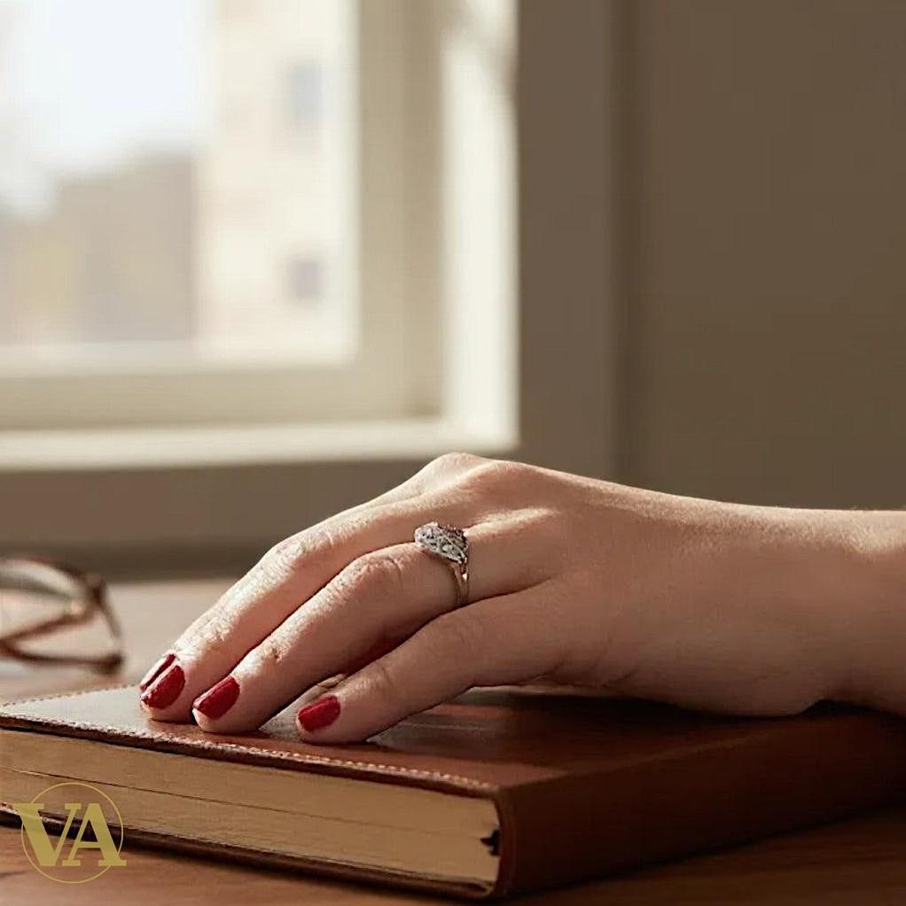 Bague argent 925 feuille ajourée zircons scintillants