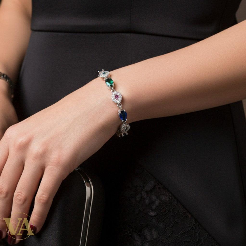 Bracelet Argent 925 avec Strass Multicolores – 17+5 cm
