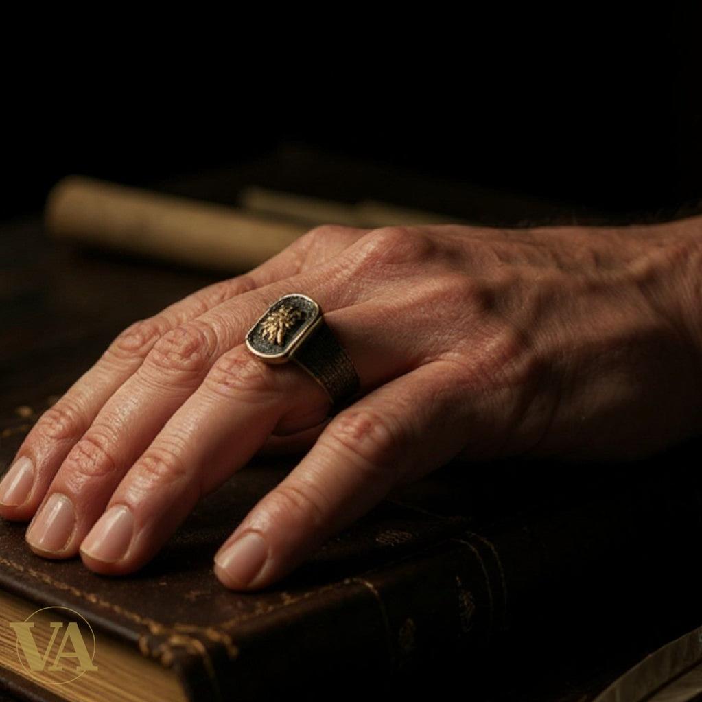 Bague Homme Argent 925 – Motif central doré & pavage de pierres noires