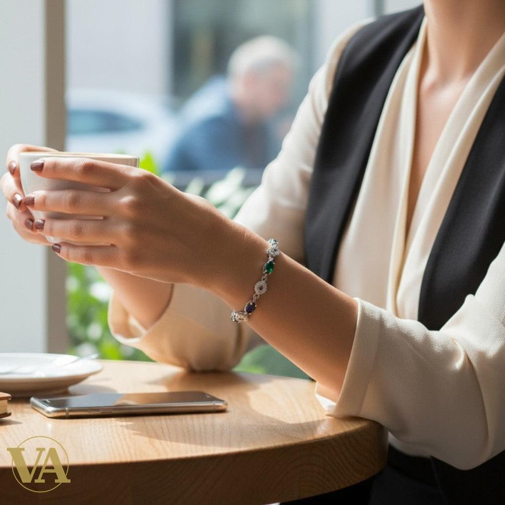 Bracelet Argent 925 avec Strass Multicolores – 17+5 cm