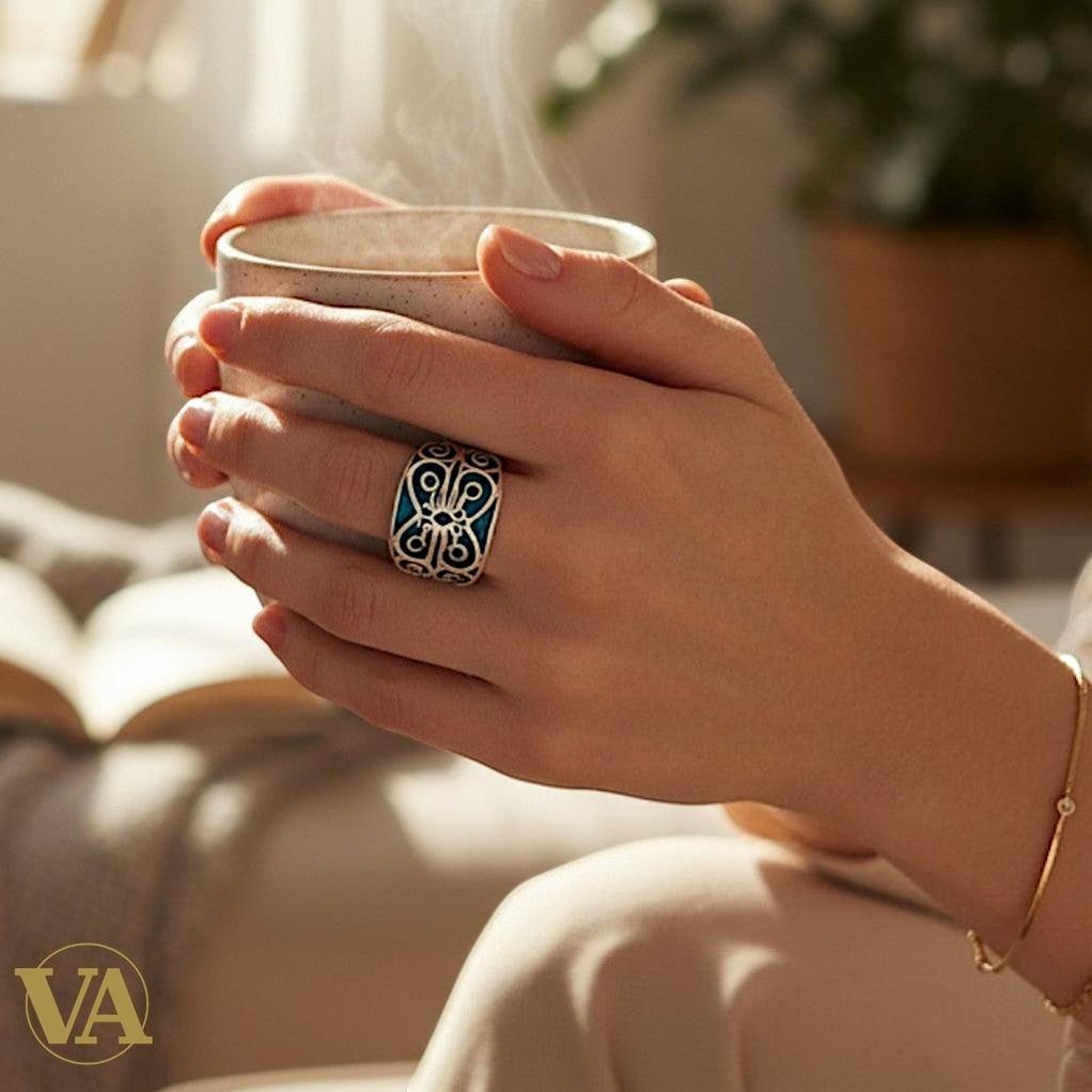 Bague femme Argent 925 & Aventurine Verte – Design Ajourné Raffiné