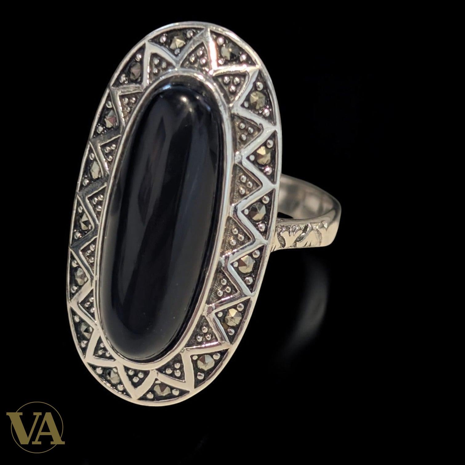Bague Argent 925 Onyx Noir & Marcassites – Style Ottoman