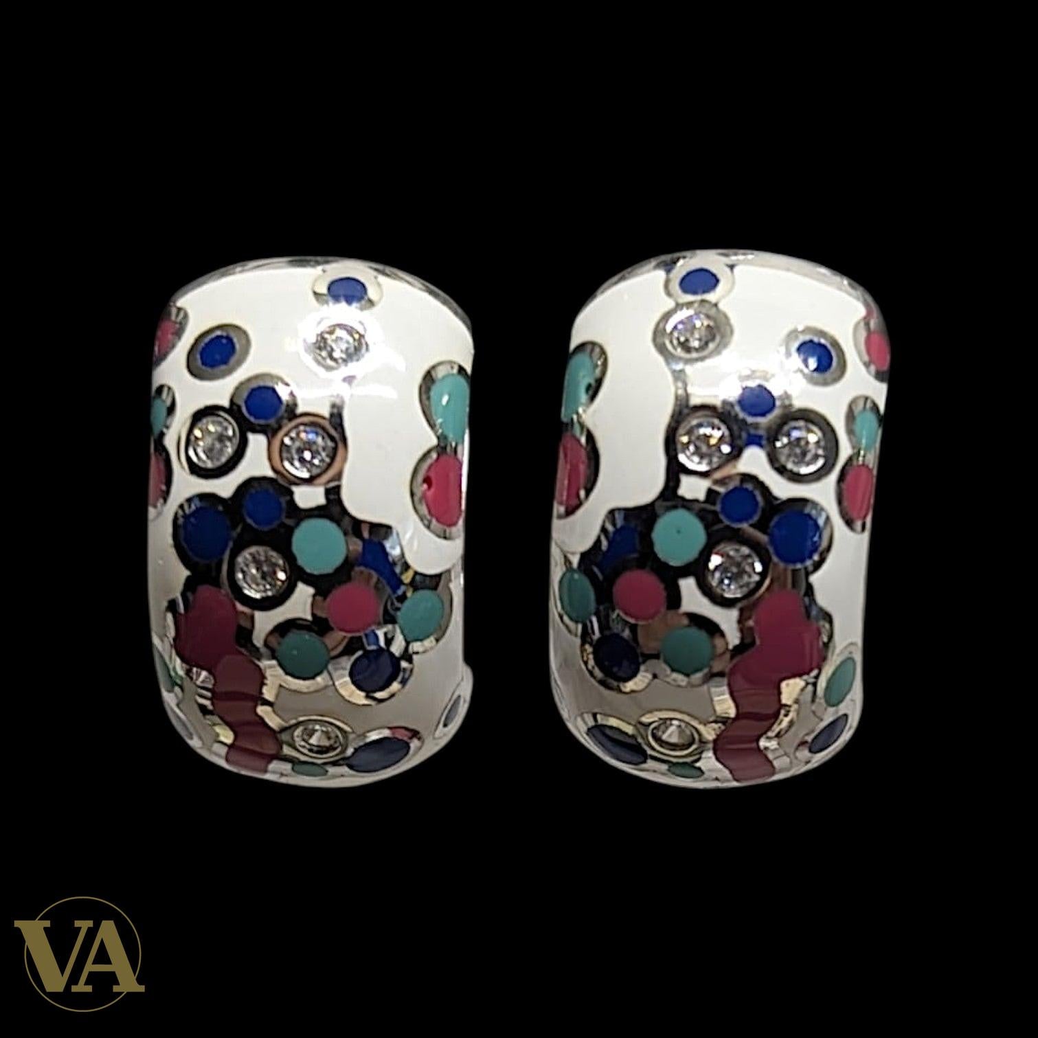 Boucles d'oreilles Femme Argent 925 – Émail Multicolore & Zirconiums
