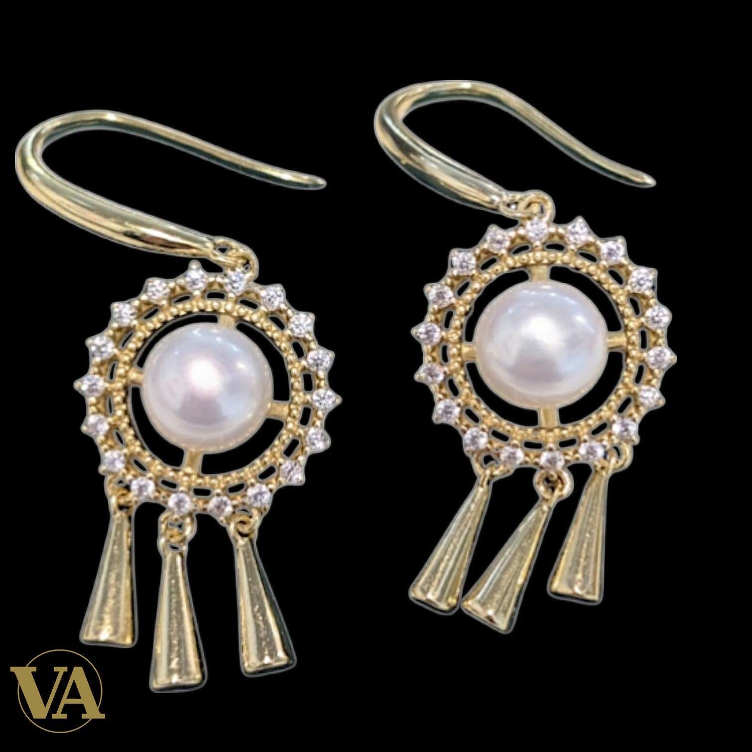 Boucles d’Oreilles Femme en Argent Plaqué Or – Perle & Oxydes de Zirconium
