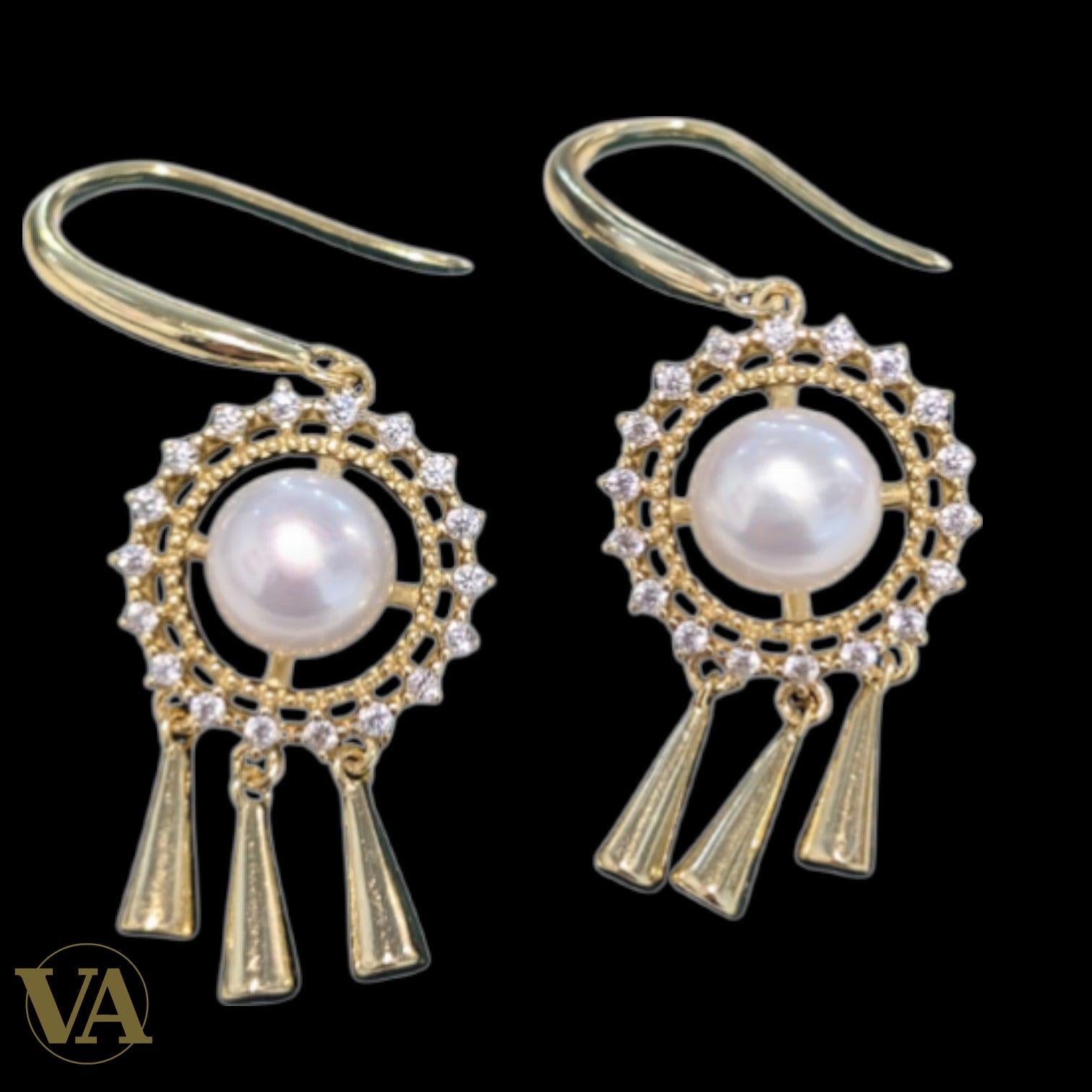 Boucles d’Oreilles Femme en Argent Plaqué Or – Perle & Oxydes de Zirconium