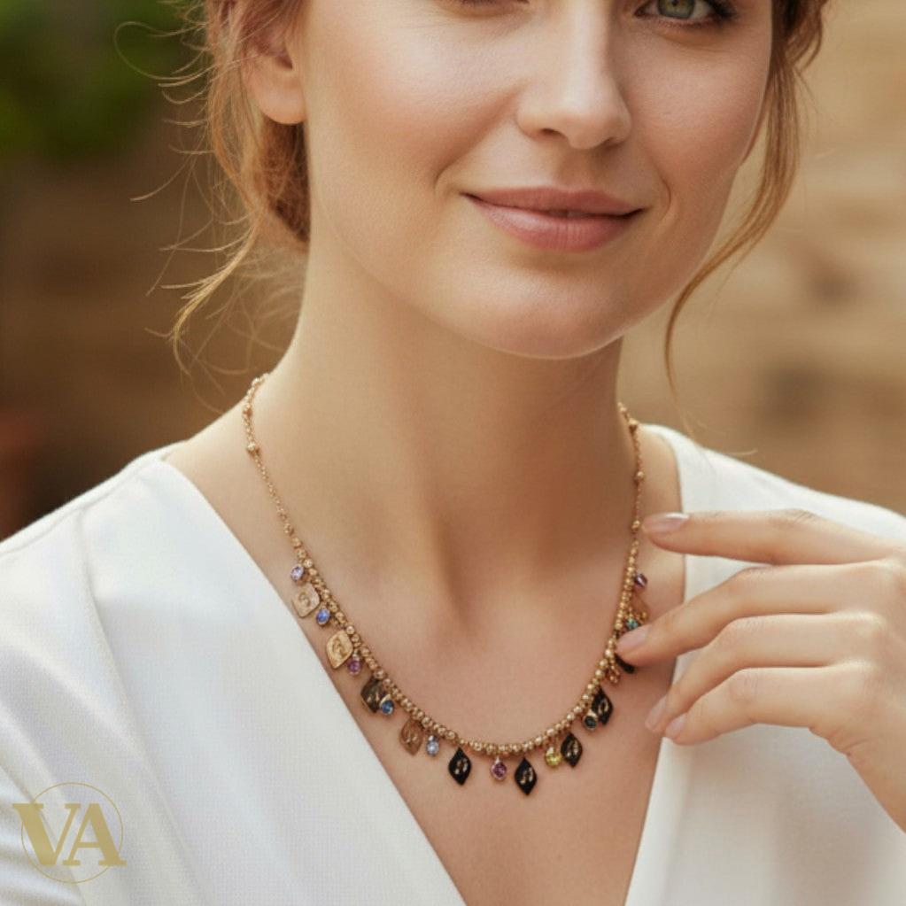 Collier en argent 925 plaqué or rose – Pampilles multicolores