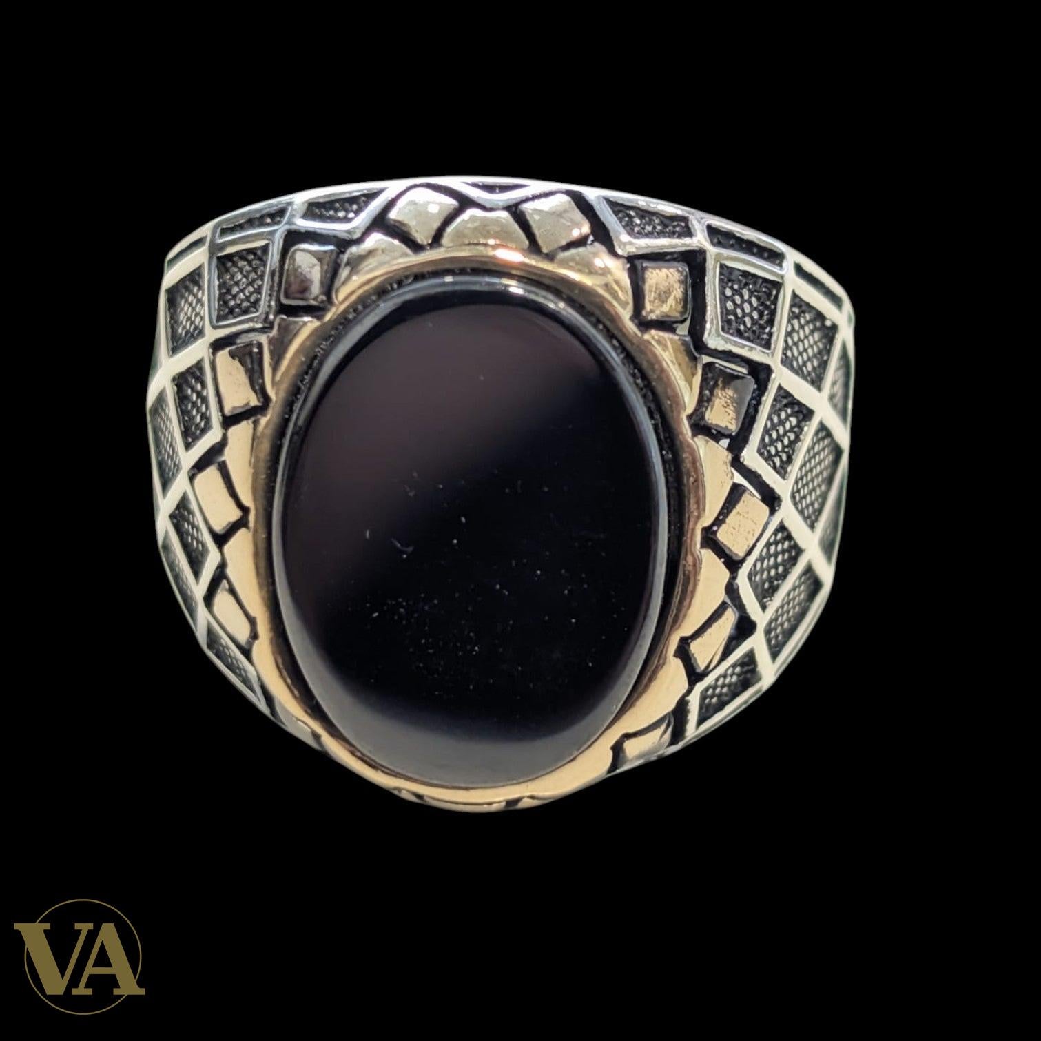 Bague homme argent 925 – Onyx noir & marcassite