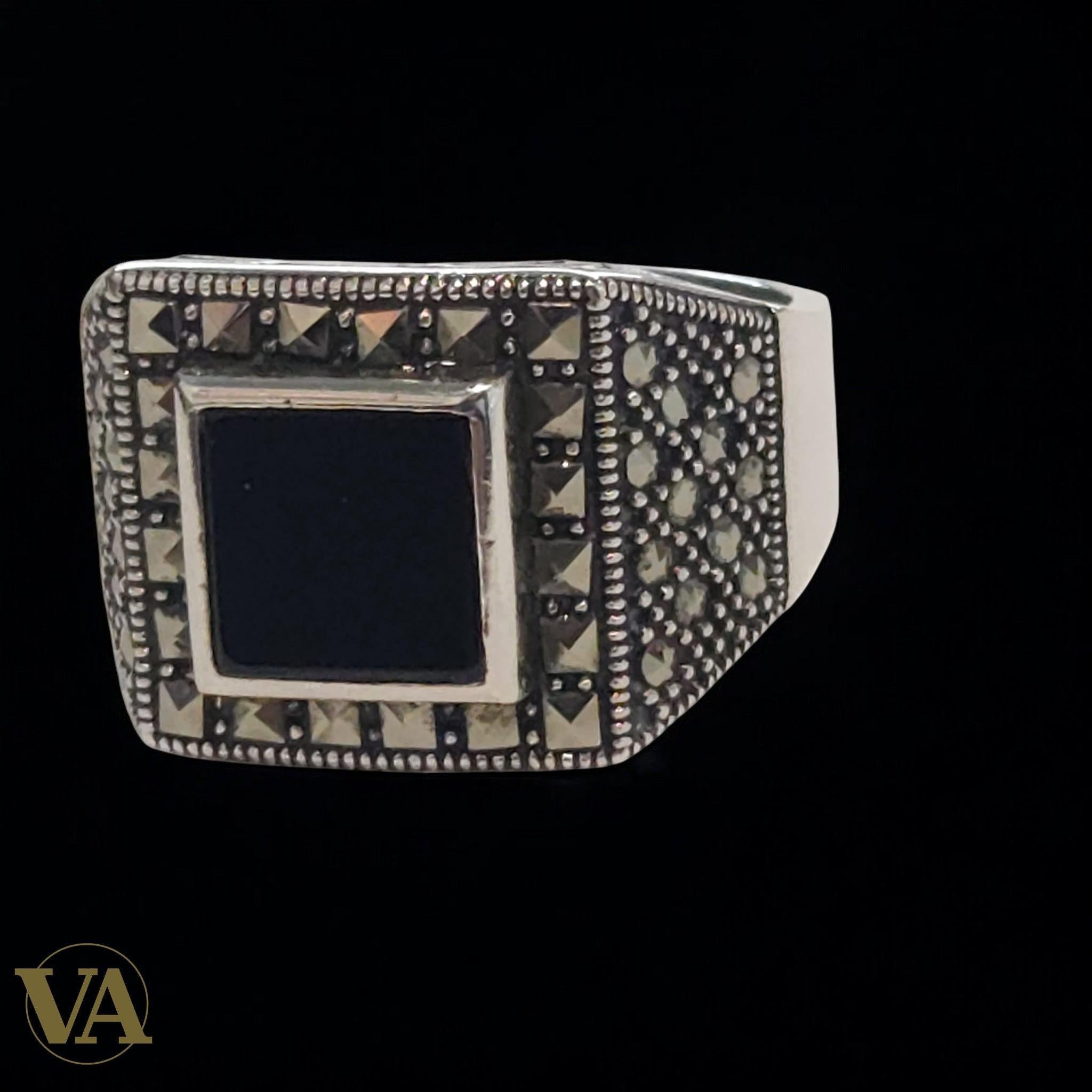 Bague Homme Argent 925 Onyx & Marcassites – Élégance Vintage - Argent 925 - Vindicta