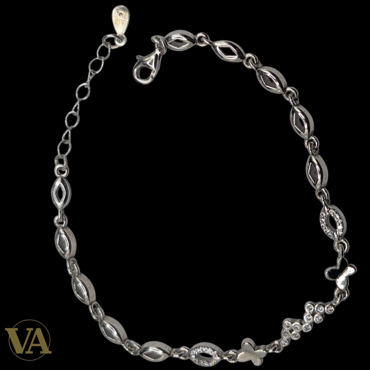 Bracelet argent 925 femme motifs navette oxydes zirconium