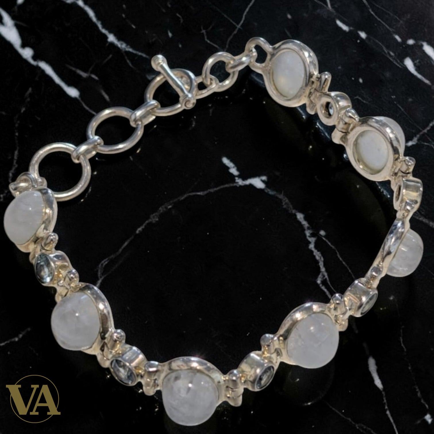 Bracelet Femme Argent 925 Pierre de Lune & Cristaux Vintage