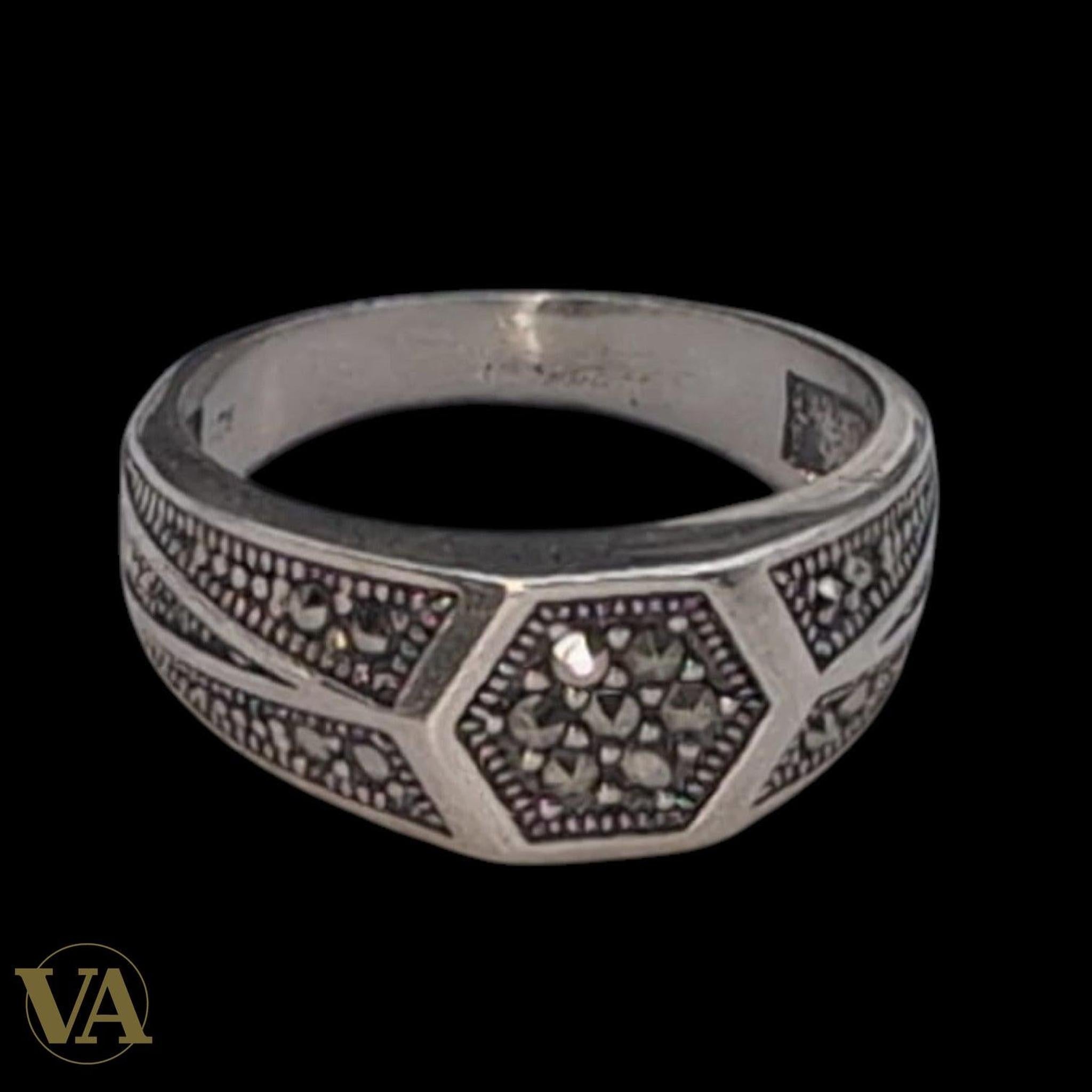 Bague Homme Argent 925 Marcassites – Motifs Géométriques - Argent 925 - Vindicta