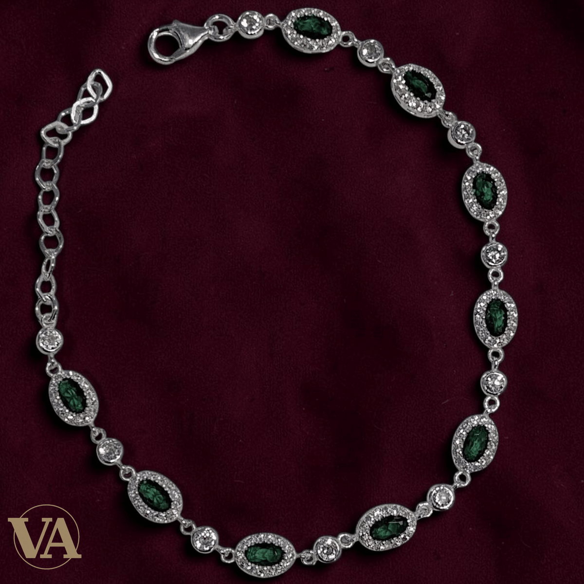 Bracelet Femme Argent 925 Oxyde Vert Émeraude Vintage - Argent 925 - Vindicta