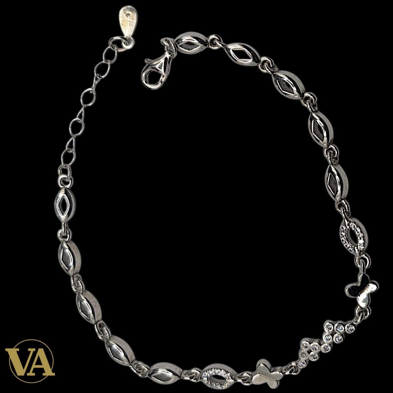 Bracelet argent 925 femme motifs navette oxydes zirconium | Bijoux Vindicta