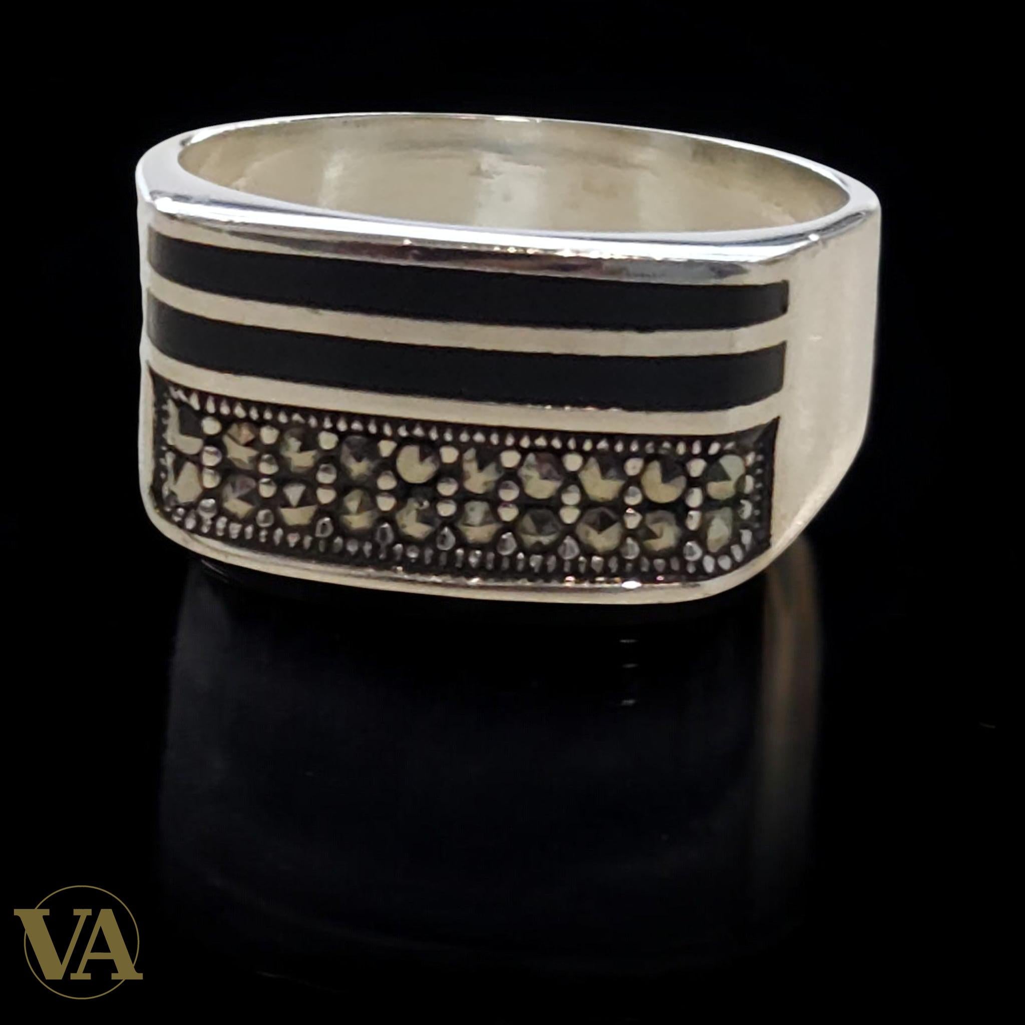 Bague Homme Argent 925 Onyx & Marcassites – Élégance Moderne