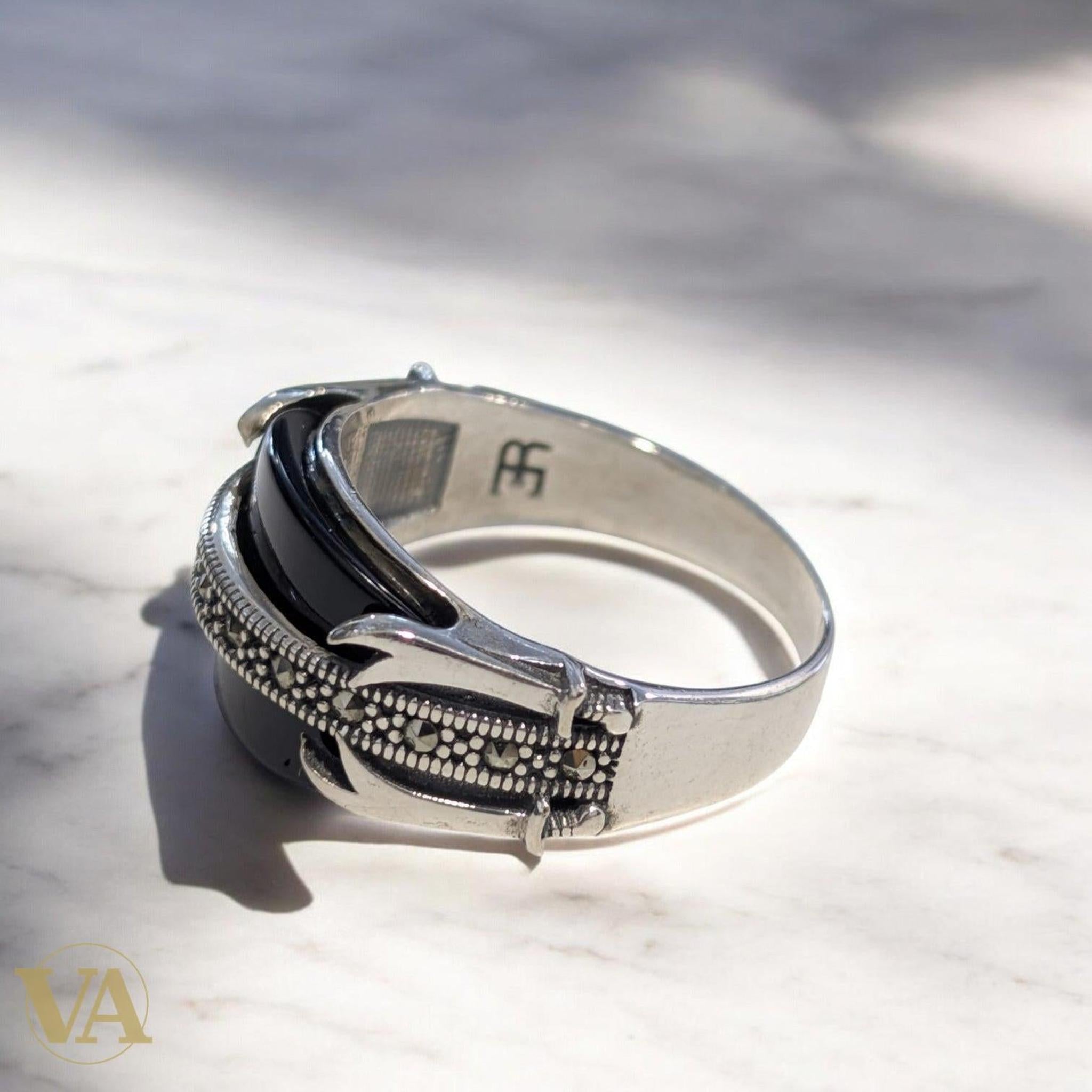 Bague Homme Argent 925 – Onyx Noir & Marcassite - Argent 925 - Vindicta
