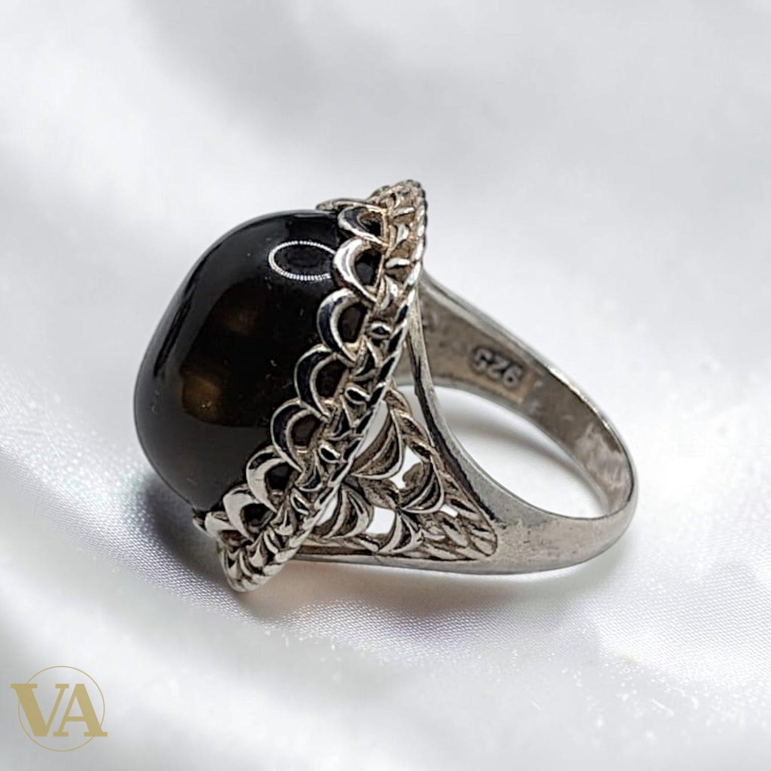 Bague Femme Argent 925 & Ambre – Cabochon Ovale Filigrane Tressé-Vindicta : Bijoux Argent 925 Massif, Luxe et Héritage