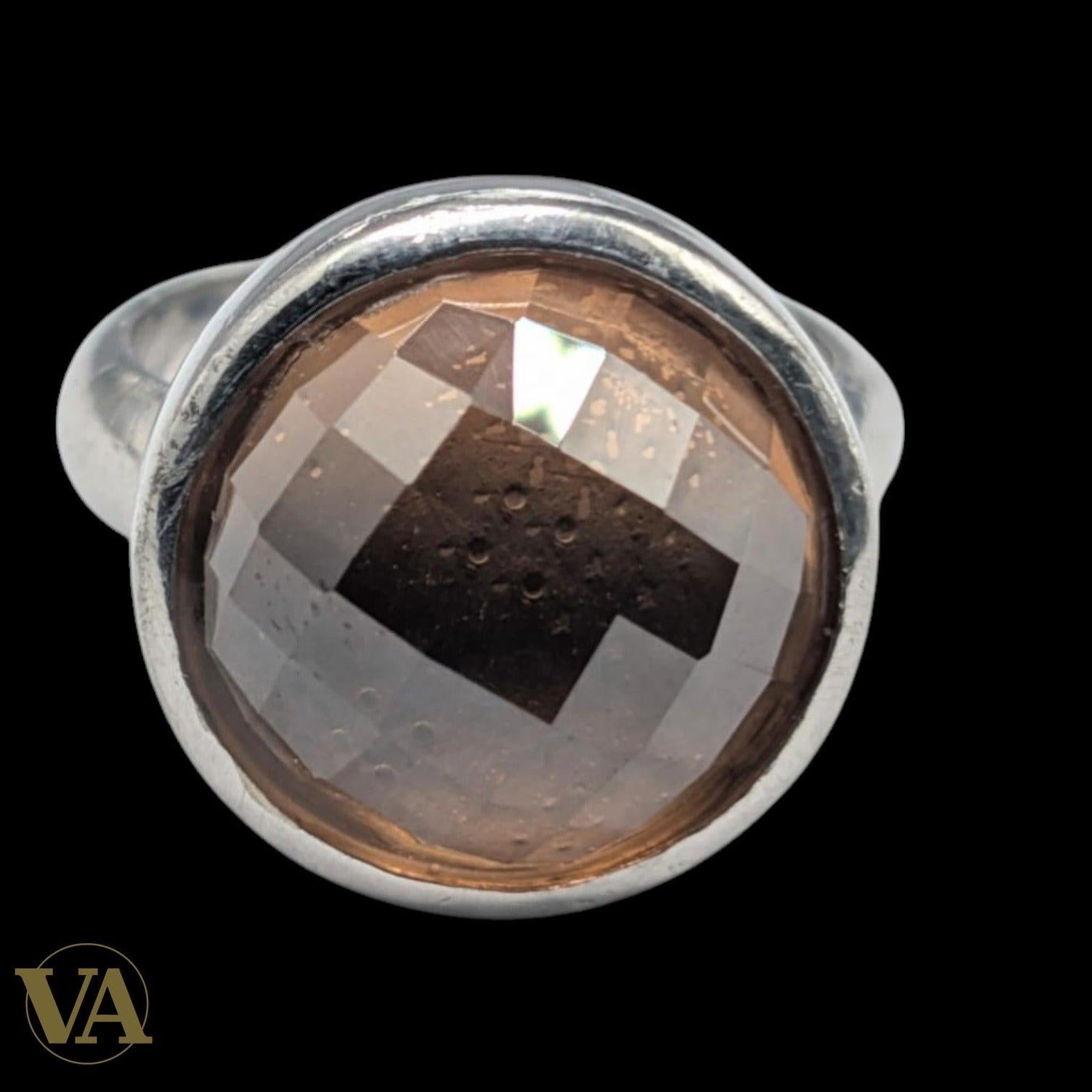 Bague femme Argent 925 Massif Quartz Fumé Facetté | Bijoux Vindicta