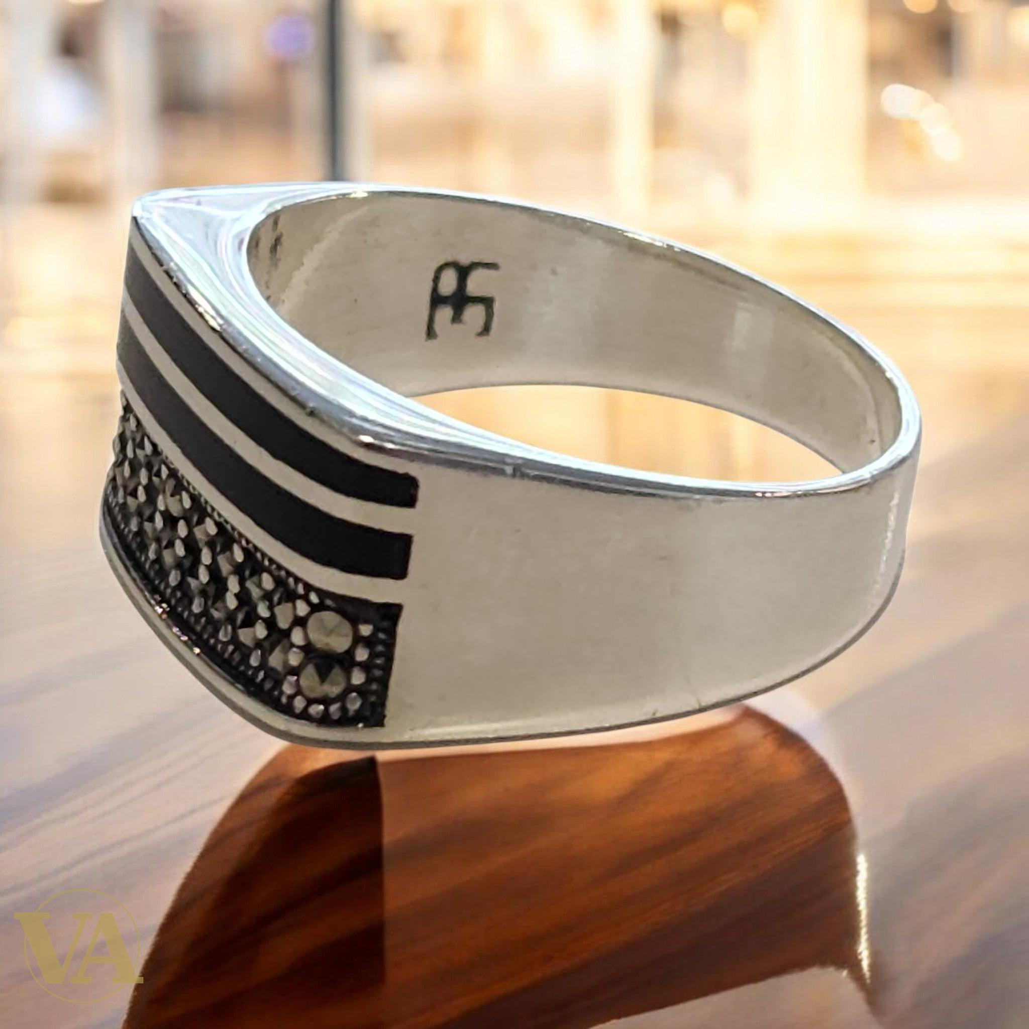 Bague Homme Argent 925 Onyx & Marcassites – Élégance Moderne - Argent 925 - Vindicta