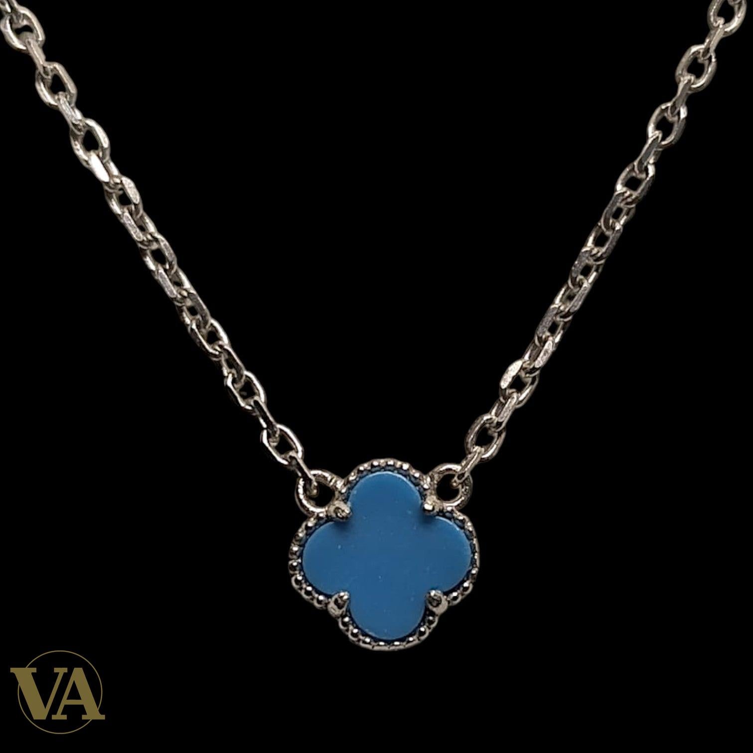 Collier Femme Turquoise Argent 925 — Pendentif Trèfle Pierre Naturelle