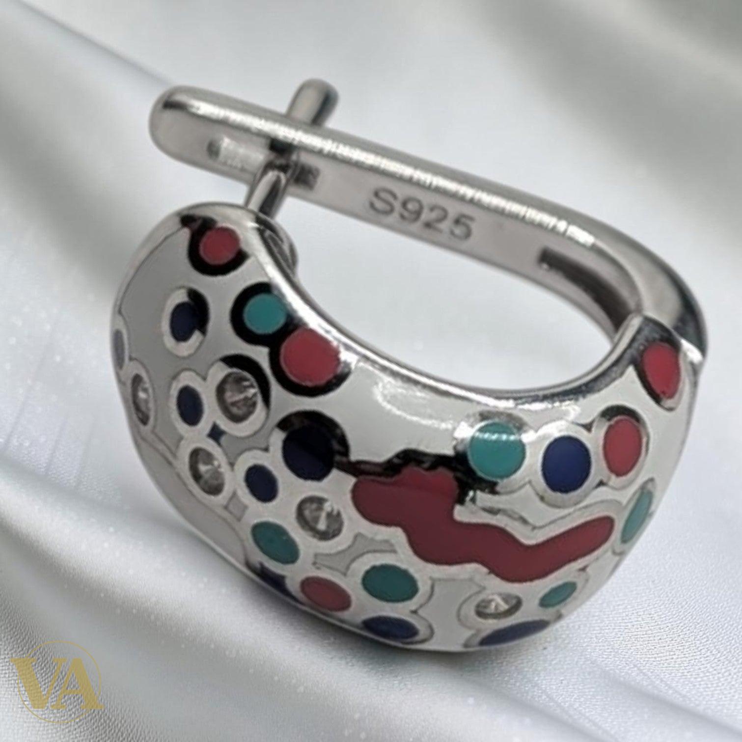 Boucles d'oreilles Femme Argent 925 – Émail Multicolore & Zirconiums