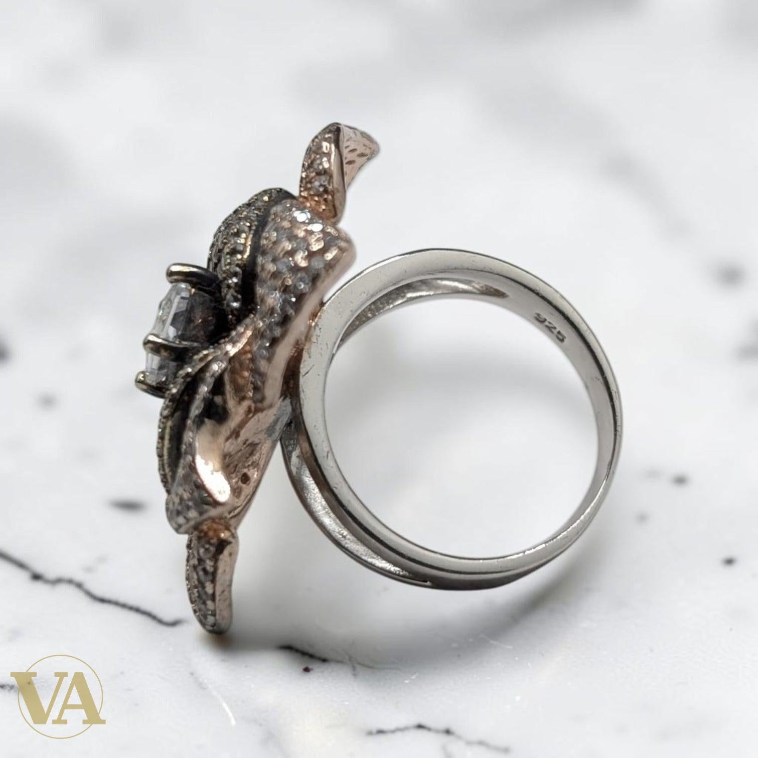 Bague Femme Argent 925 Plaqué Or Rose – Grande Fleur Sculptée-Vindicta : Bijoux Argent 925 Massif, Luxe et Héritage