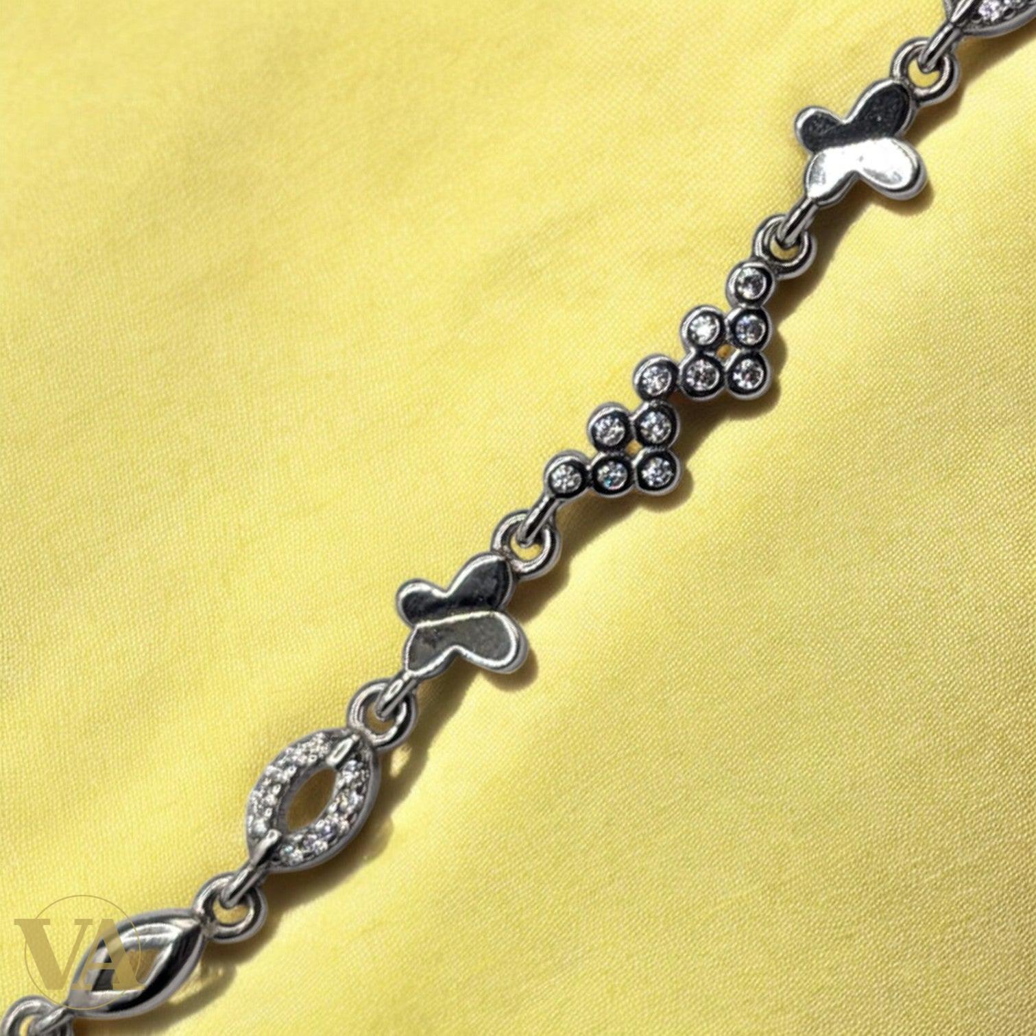 Bracelet argent 925 femme motifs navette oxydes zirconium