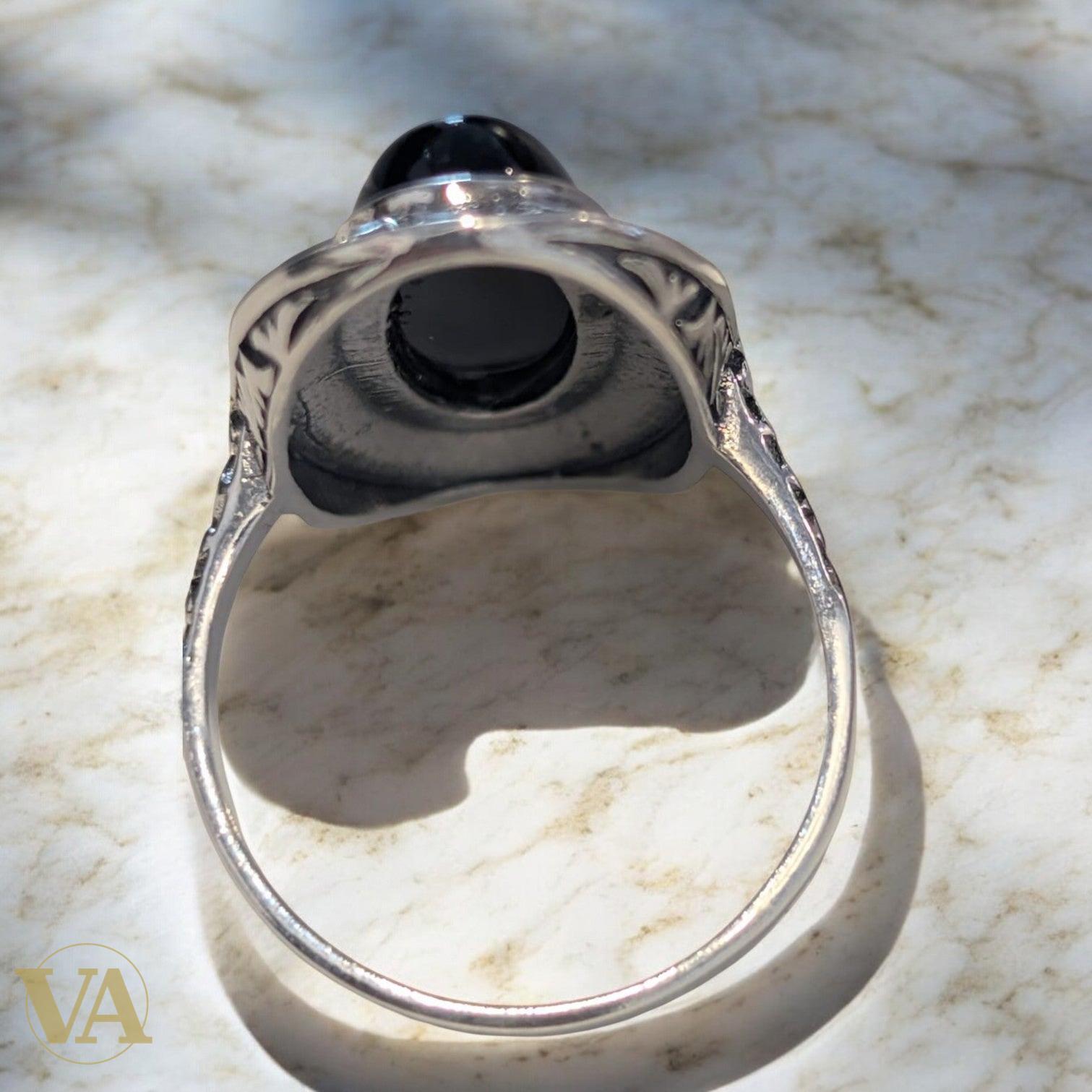 Bague Argent 925 Onyx Noir & Marcassites – Style Ottoman