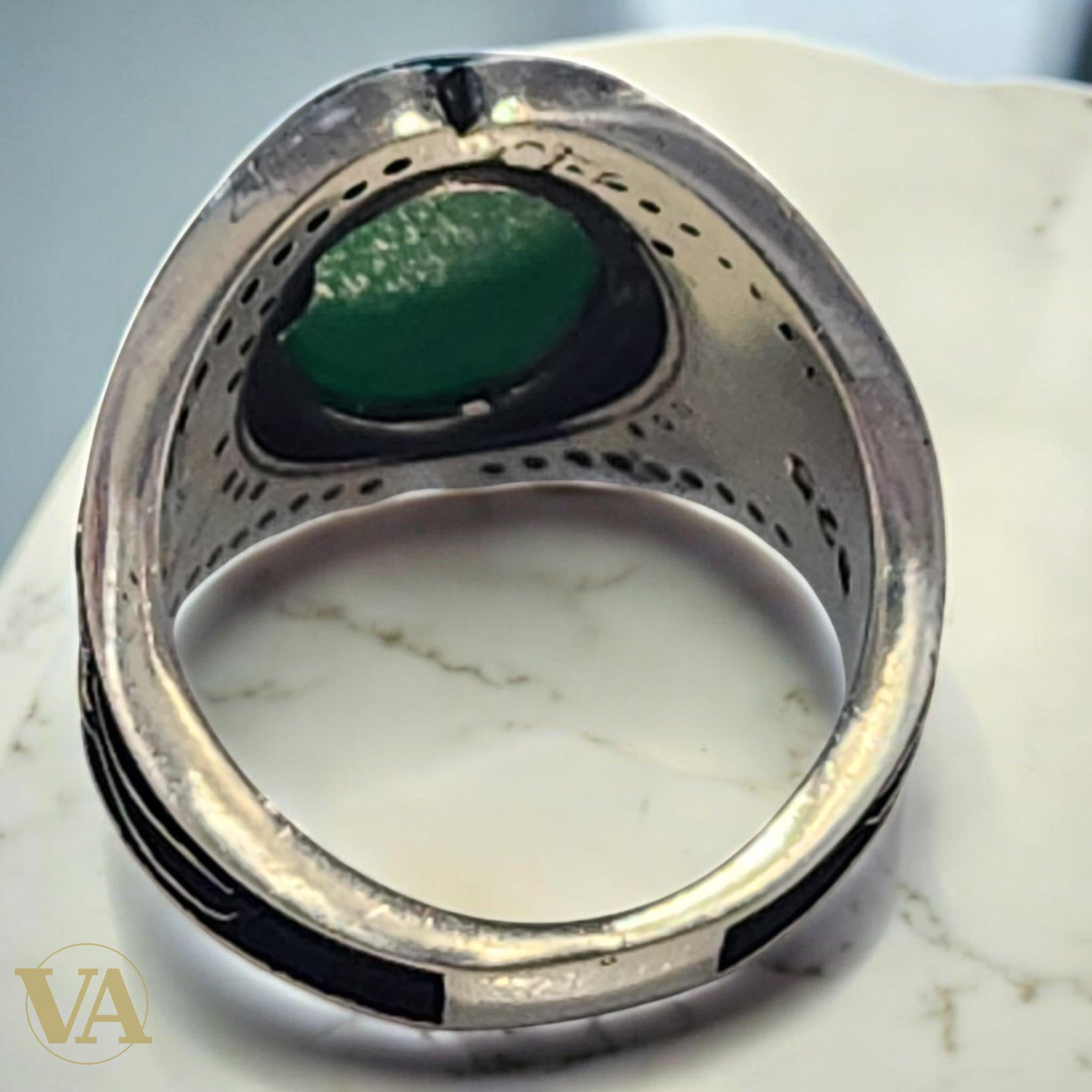Bague homme argent 925 et calcédoine verte