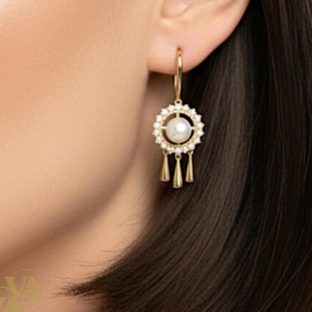 Boucles d’Oreilles Femme en Argent Plaqué Or – Perle & Oxydes de Zirconium | Bijoux Vindicta
