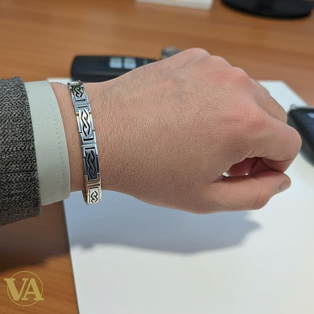 Bracelet Homme Argent 925 – Maillons Graphiques 8 mm | Bijoux Vindicta