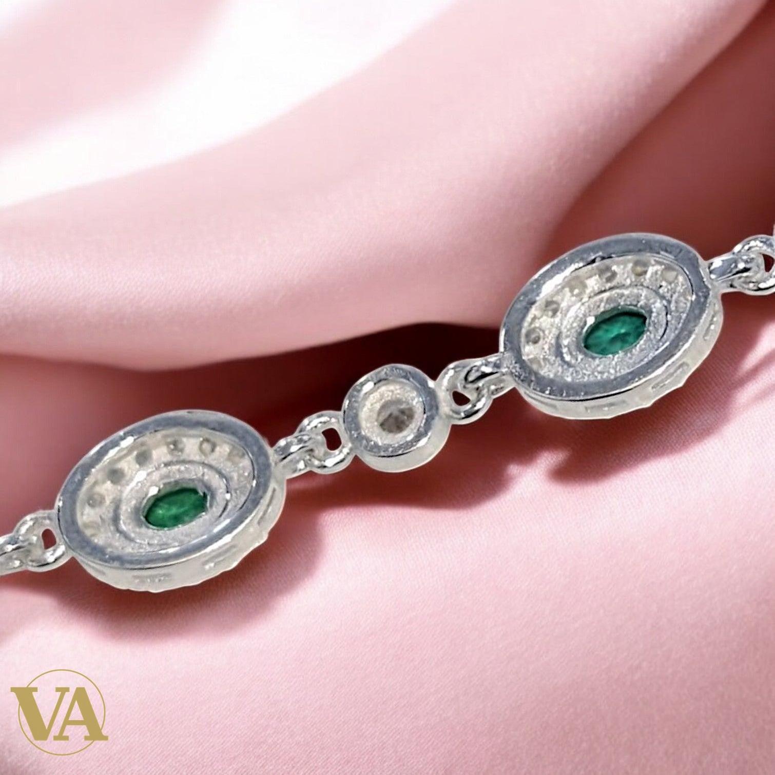 Bracelet Femme Argent 925 Oxyde Vert Émeraude Vintage