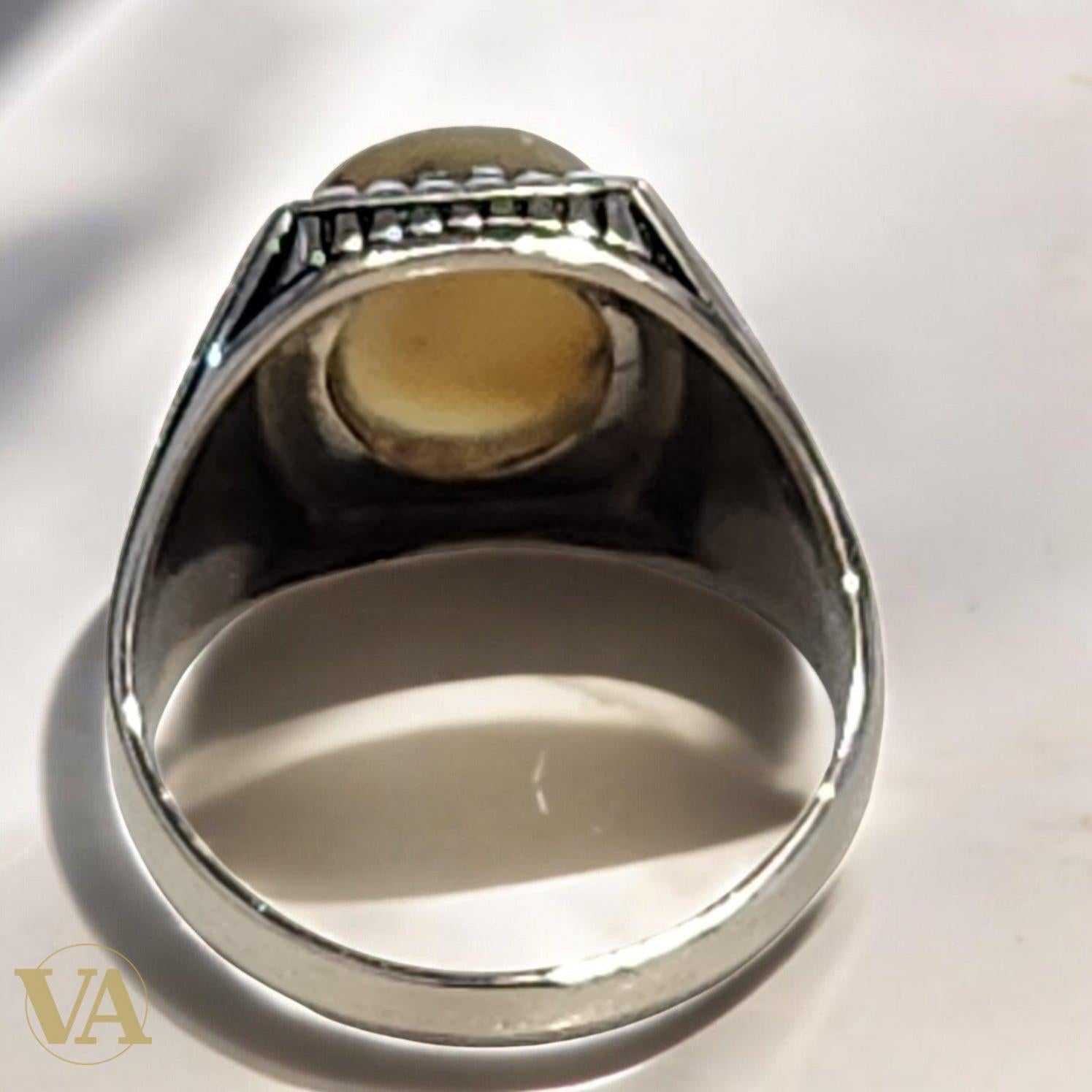 Bague homme argent 925 agate jaune cabochon