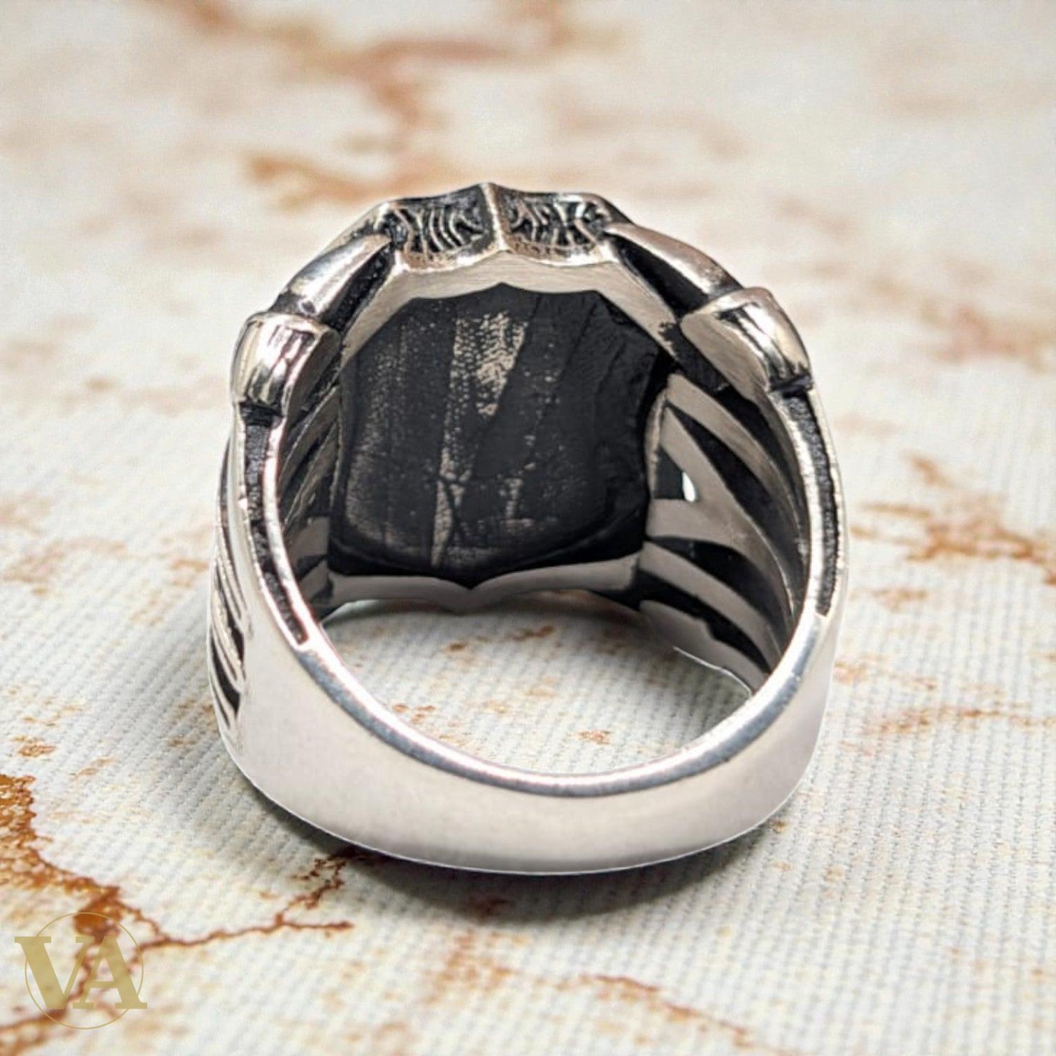 Bague homme argent 925 – Aigle Bicéphale Ottoman & Cornaline Rouge | Bijoux Vindicta