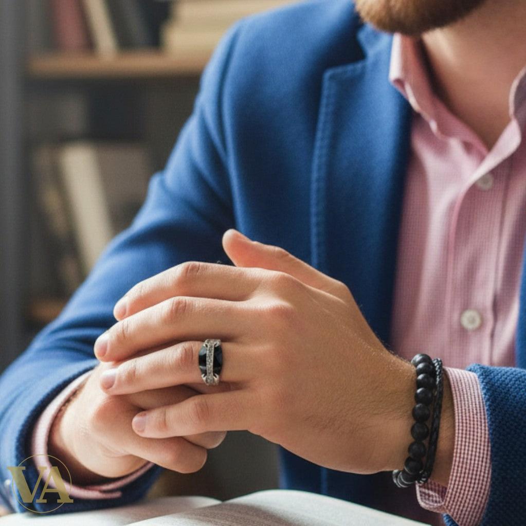 Bague Homme Argent 925 – Onyx Noir & Marcassite